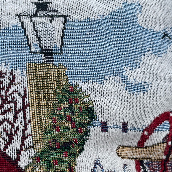 Needle Point Winter Farm Scene Throw Pillow 13.5” Sq - Picture 3 of 10